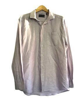 SAKS FIFTH AVENUE- MENS PURPLE CLASSIC FIT BUTTON DOWN 100% LINEN SIZE X-LARGE